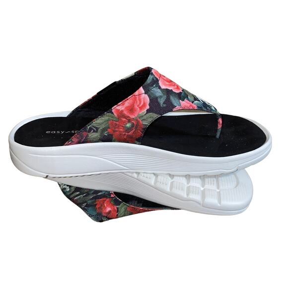 Easy Spirit Rift Black Floral Thong Slip on Platform sandal comfort 11W wide - Picture 4 of 13